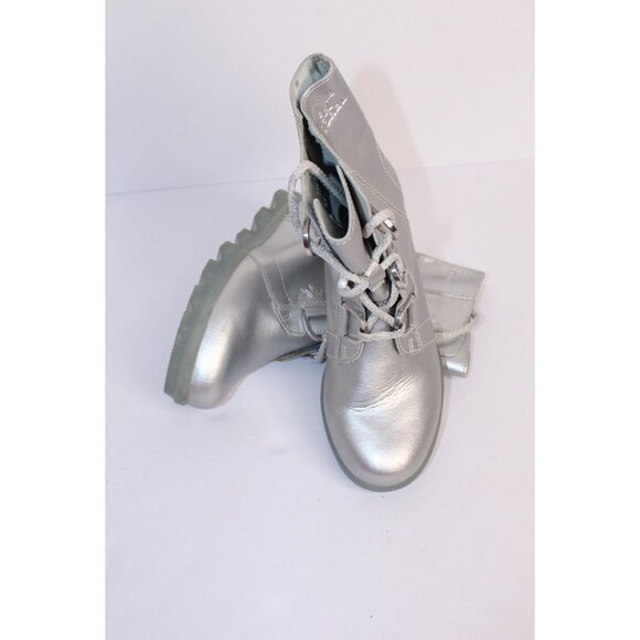 Sorel Disney Frozen Youth Ankle Boots Girls 3 Silver Leather Lace Up Wedge Heel - Picture 12 of 12